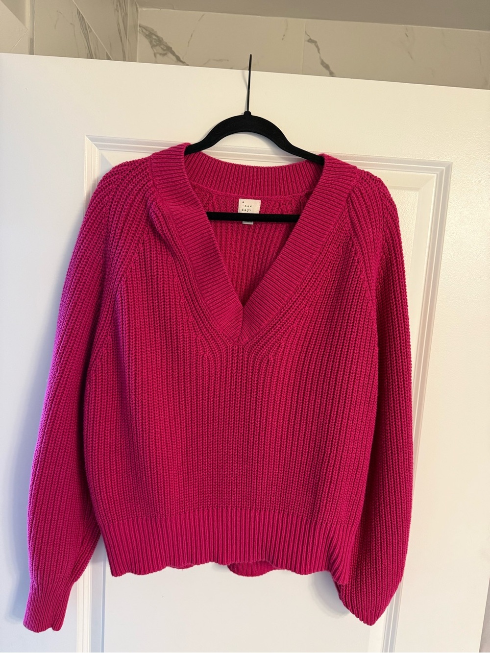 a new day Bright Pink Ribbed V-Neck Sweater - Women